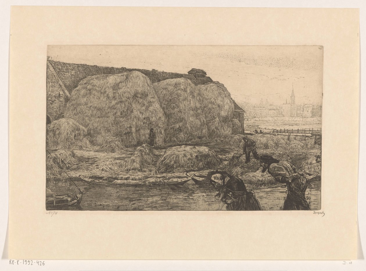 Ferme avec meules de foin sur le Jaagpad à Amsterdam - Pieter Dupont (signed by artist)