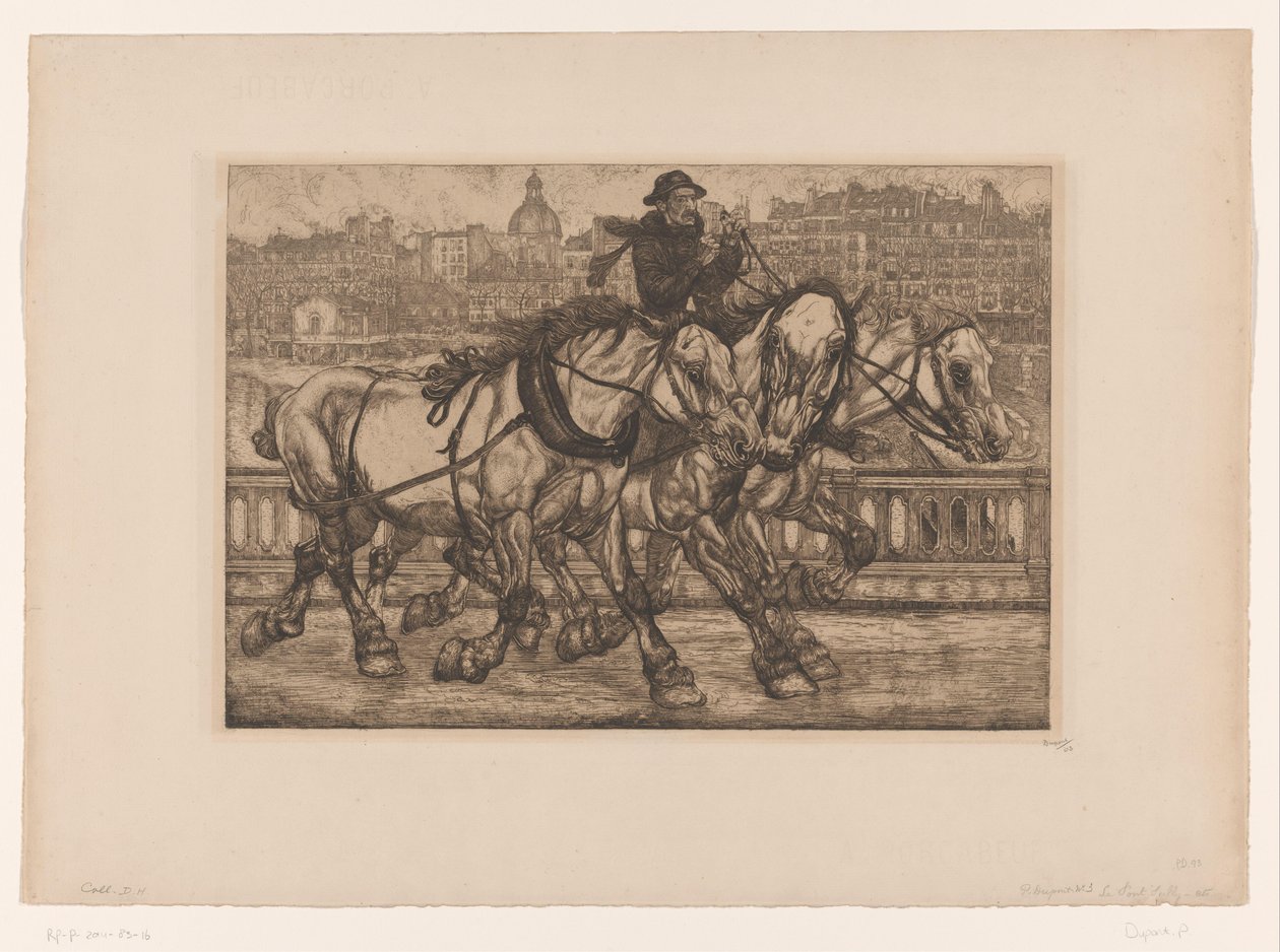Chevaux sur le Pont Sully à Paris - Pieter Dupont (signed by artist)