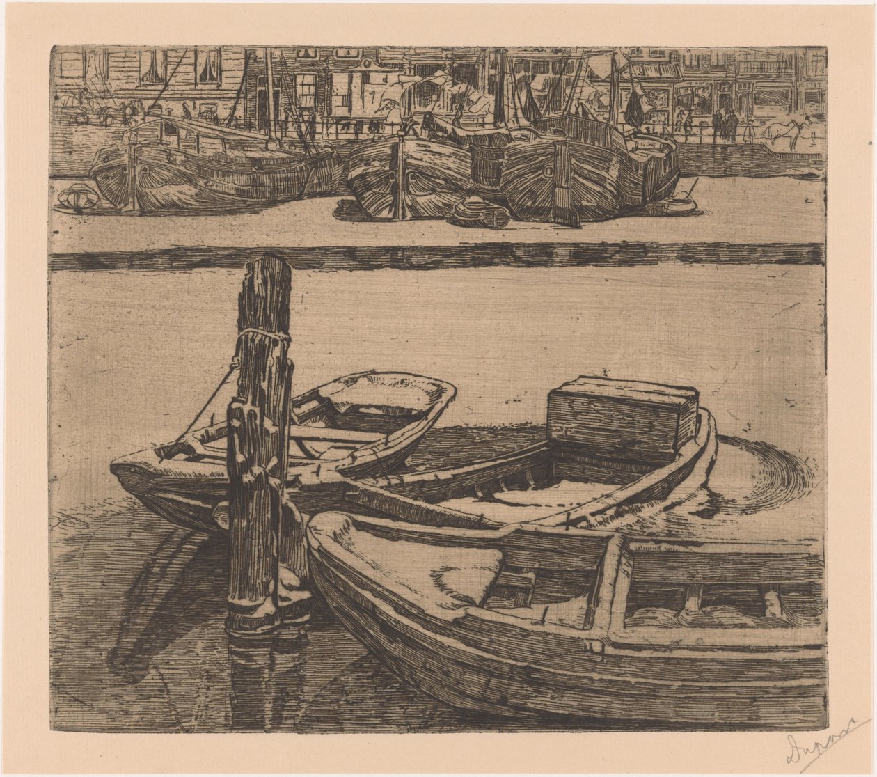 Navires dans le Damrak à Amsterdam - Pieter Dupont (signed by artist)