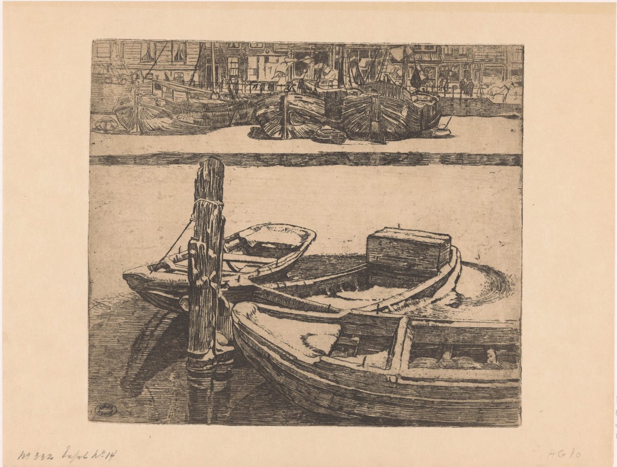 Navires dans le Damrak à Amsterdam - Pieter Dupont (signed by artist)