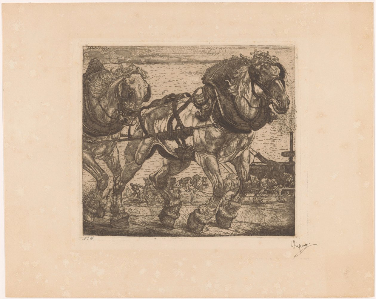 Chevaux de trait près de la Seine à Paris - Pieter Dupont (signed by artist)