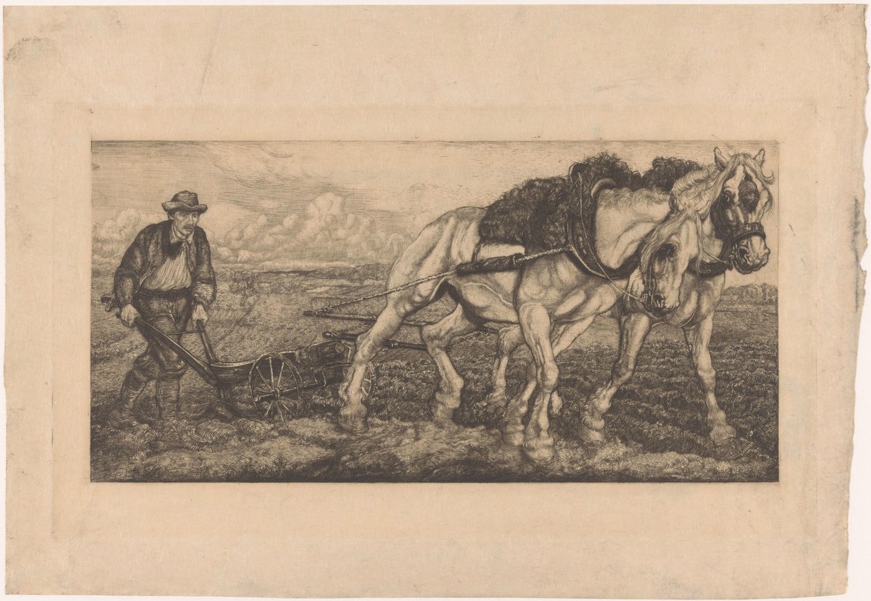 Twee ploegende paarden - Pieter Dupont