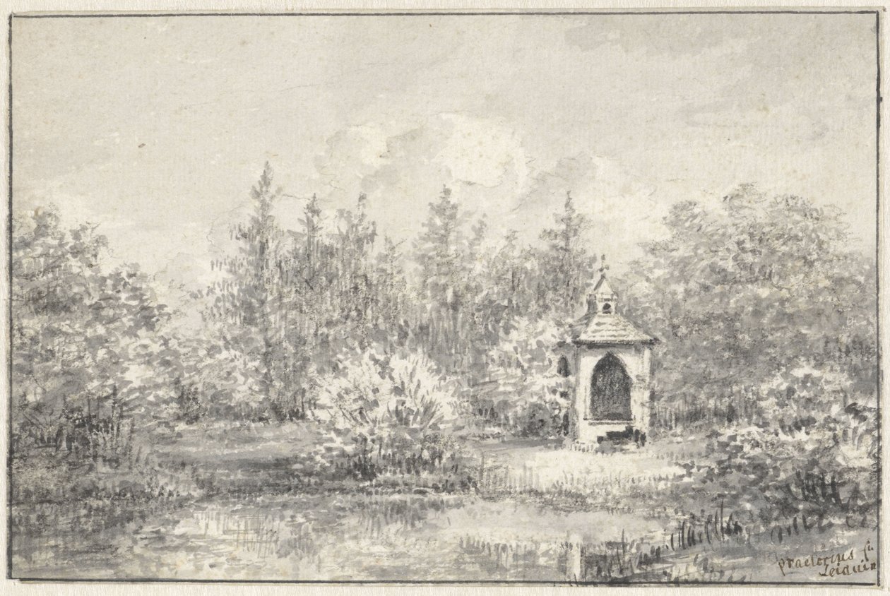 Vue dans le parc de Leiduin, avec une petite maison entre les arbres - Pieter Ernst Hendrik Praetorius