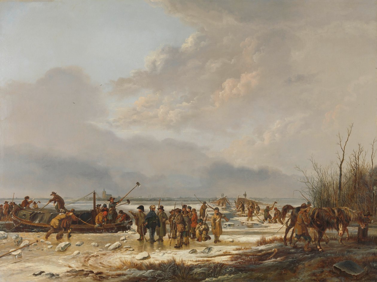 Briser la glace sur le Karnemelksloot, Naarden, janvier 1814 - Pieter Gerardus van Os