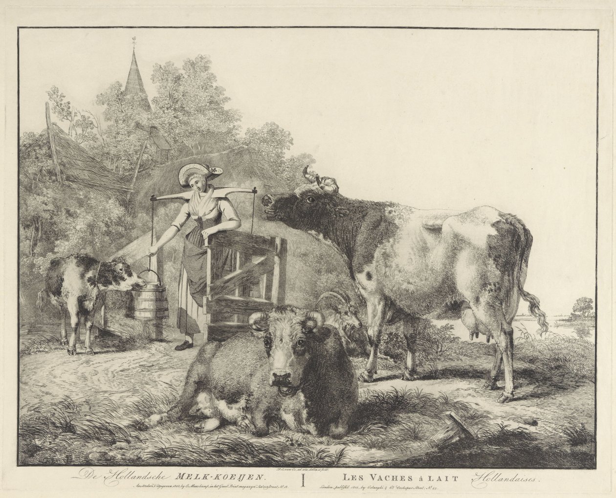 Vaches et une laitière Les vaches à lait hollandaises (titre sur l