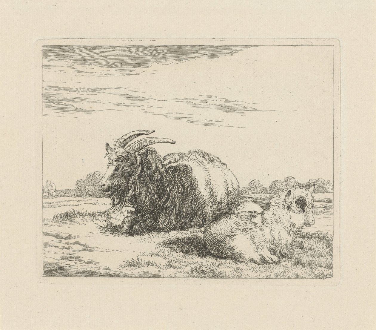 Chèvre couchée et chevreau (Moutons et chèvres) - Pieter Gerardus van Os