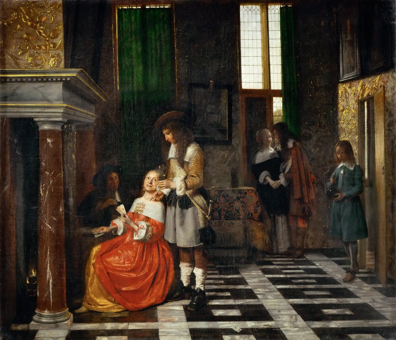 Joueurs de cartes dans un intérieur opulent - Pieter Hooch de