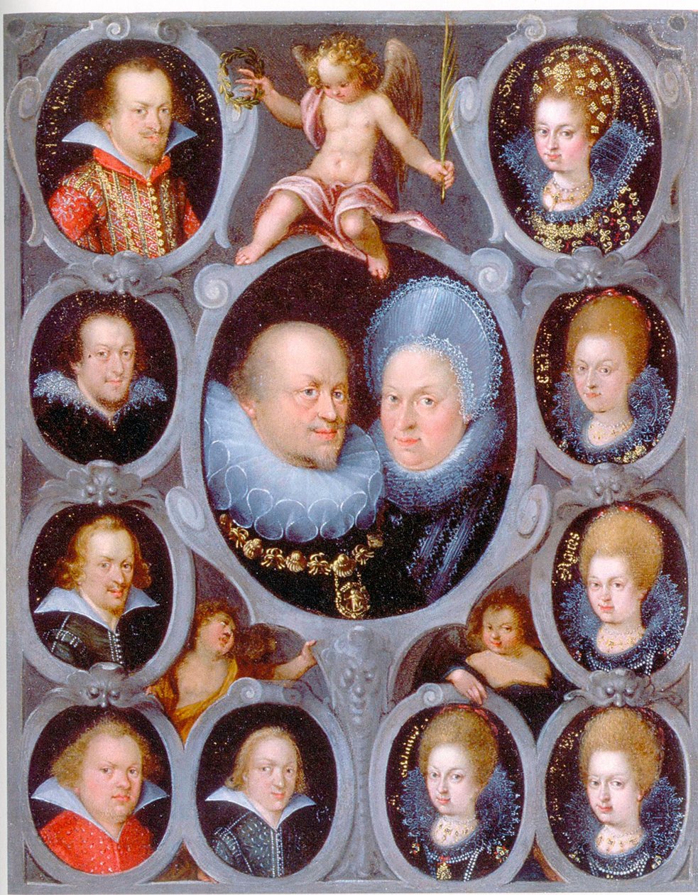 Le duc Frédéric Ier (1557-1608) (r. 1593-1608) et la duchesse de Wurtemberg Sibylla avec dix de leurs enfants - Pieter Isaacsz
