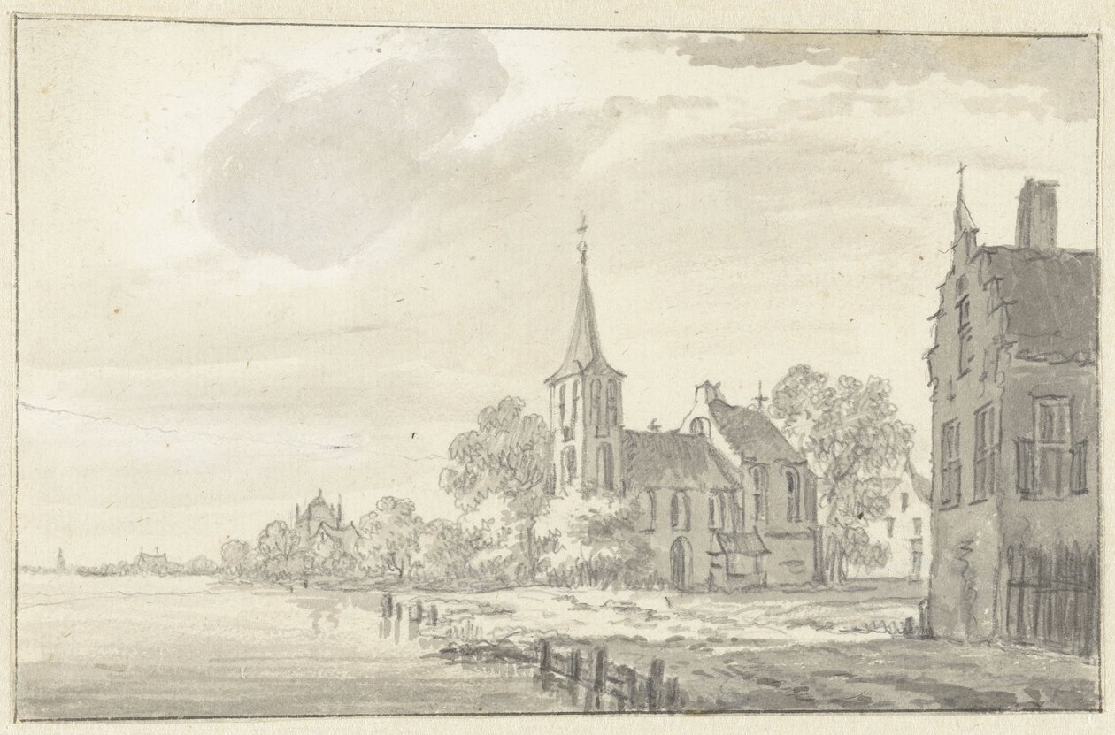 Église de village et maisons au bord d