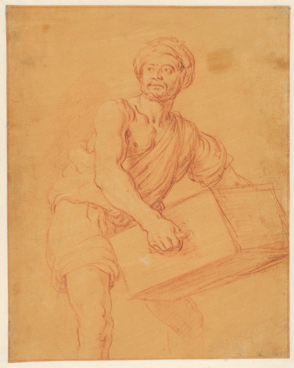 Studie eines bärtigen und turbantragenden Mannes, der eine Truhe trägt - Pieter Lastman