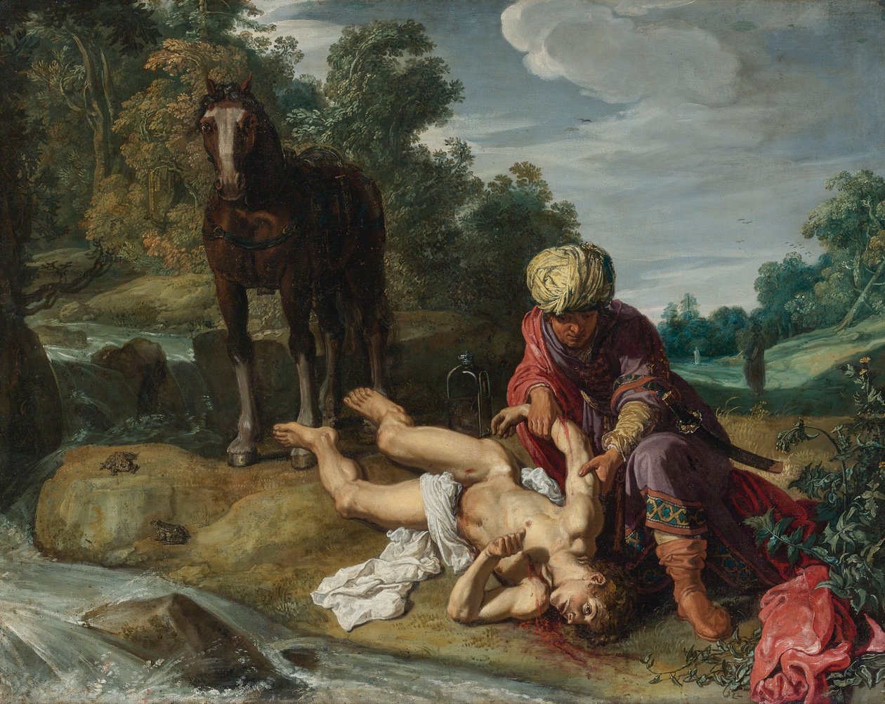 Le bon Samaritain soigne les blessures du voyageur (Luc 10:25-37) - Pieter Lastman