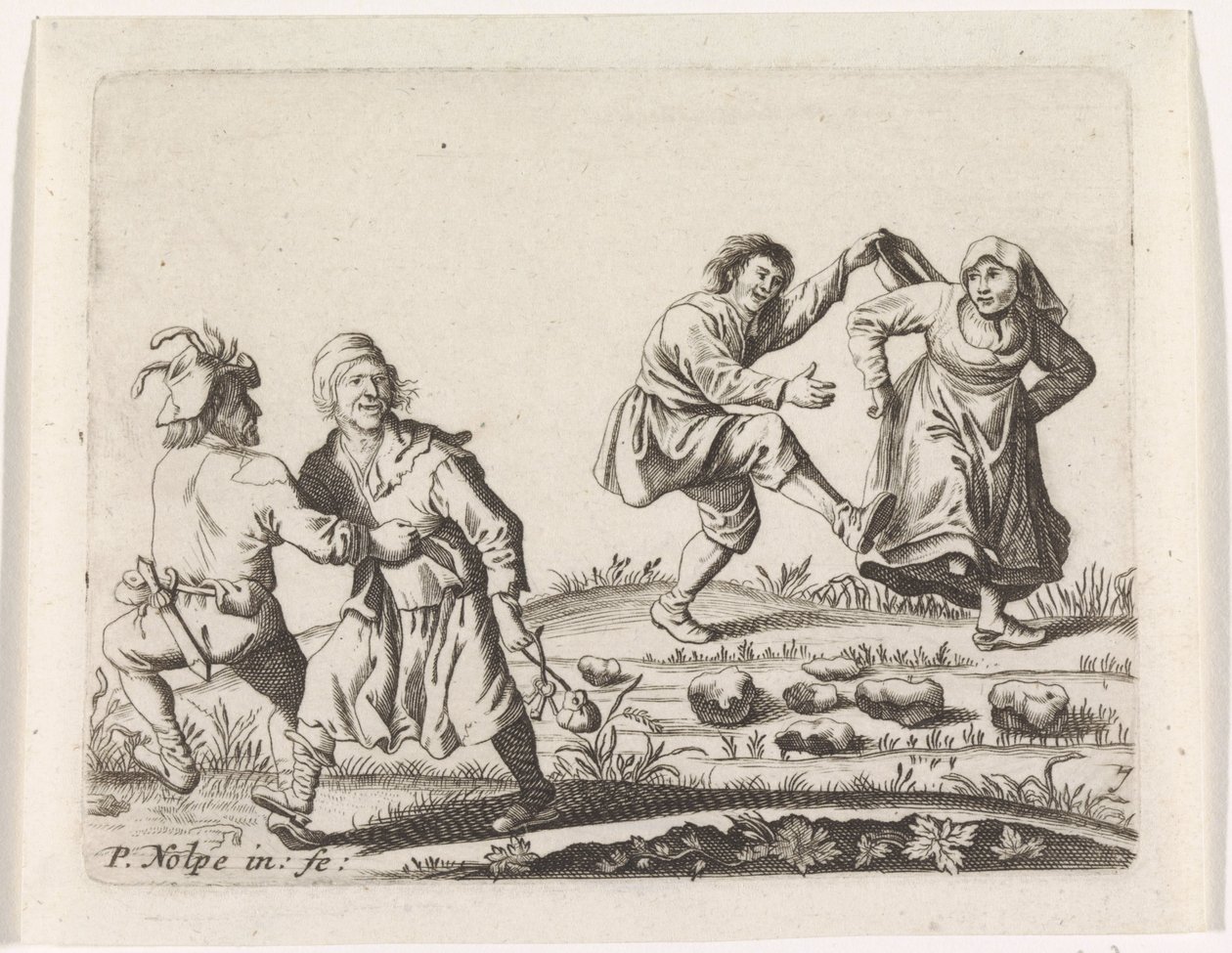 Deux couples de paysans dansant - Pieter Nolpe