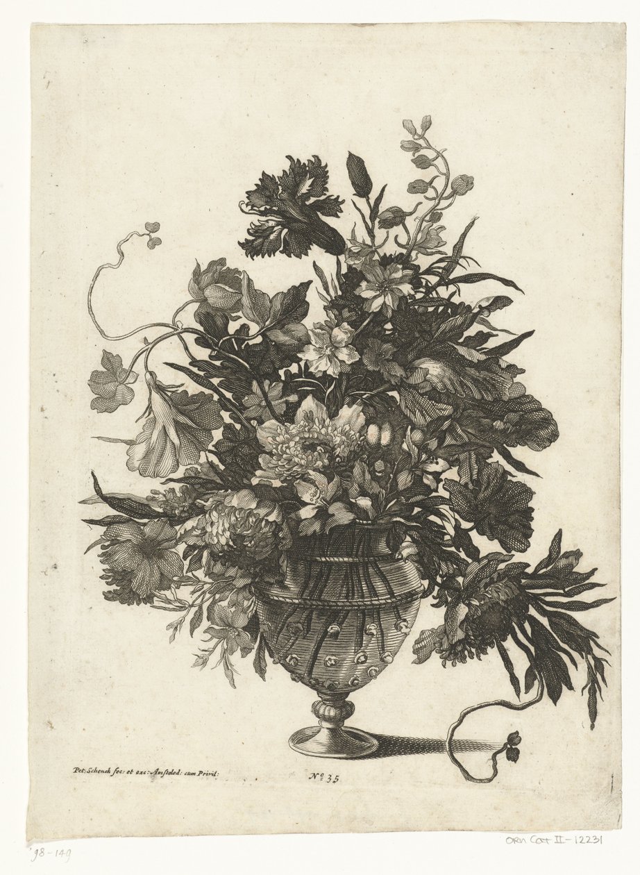 Vase en verre avec des fleurs (Vazen met bloemboeketten) - Pieter Schenk (I)