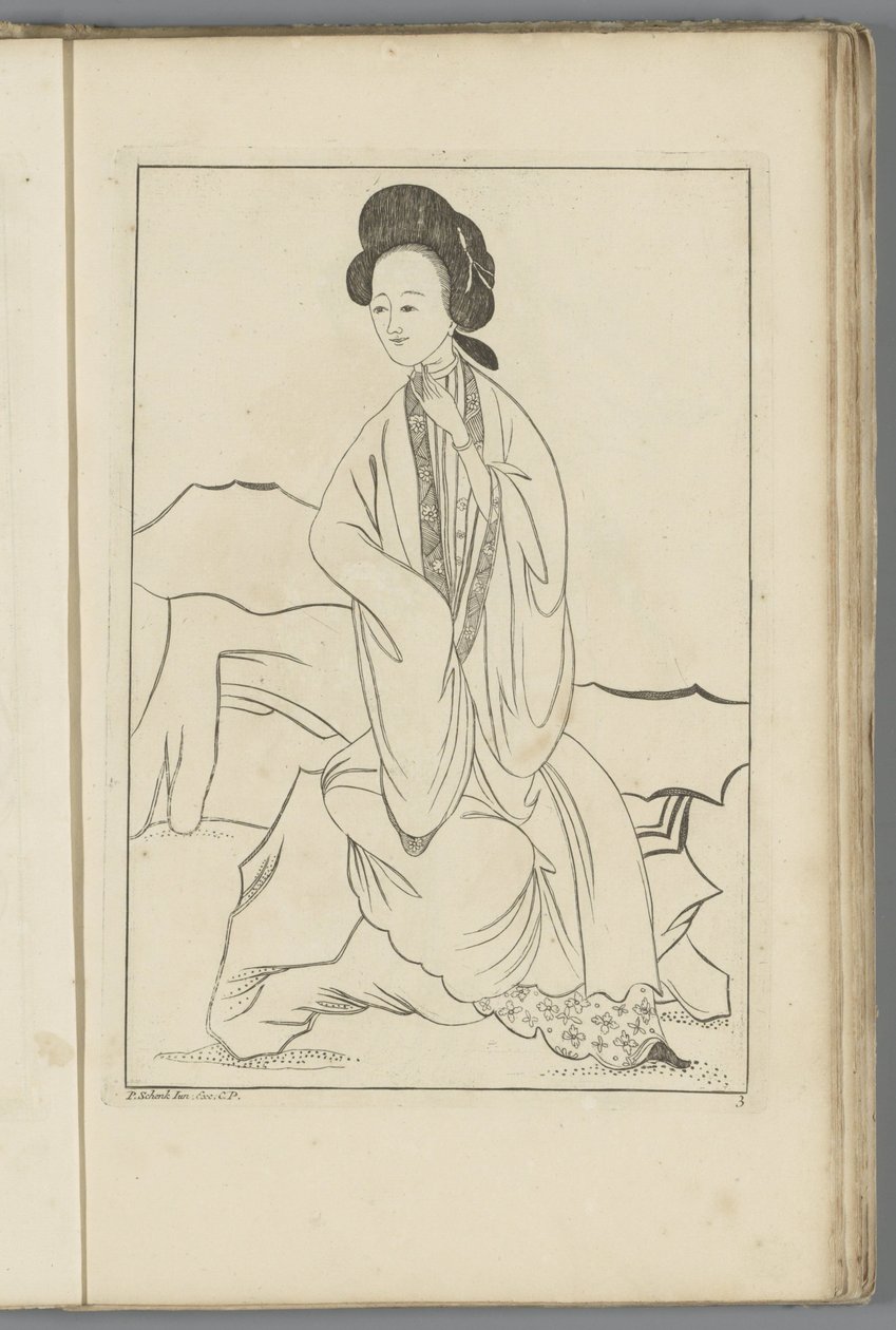 Femme chinoise avec sa main droite dans la manche de son kimono - Pieter Schenk (II) (possibly)