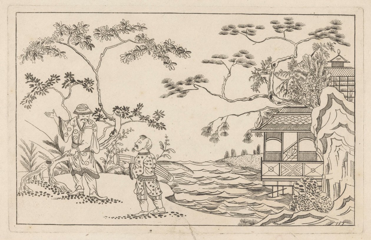 Deux hommes chinois dans un paysage - Pieter Schenk (II)