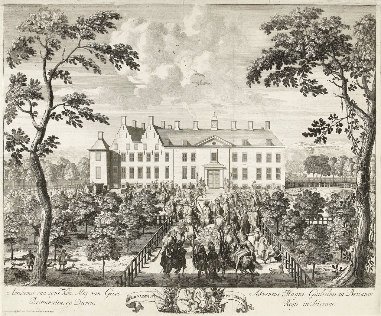 Arrivée de Guillaume III au pavillon de chasse, Hof te Dieren, 1691 - Pieter Schenk