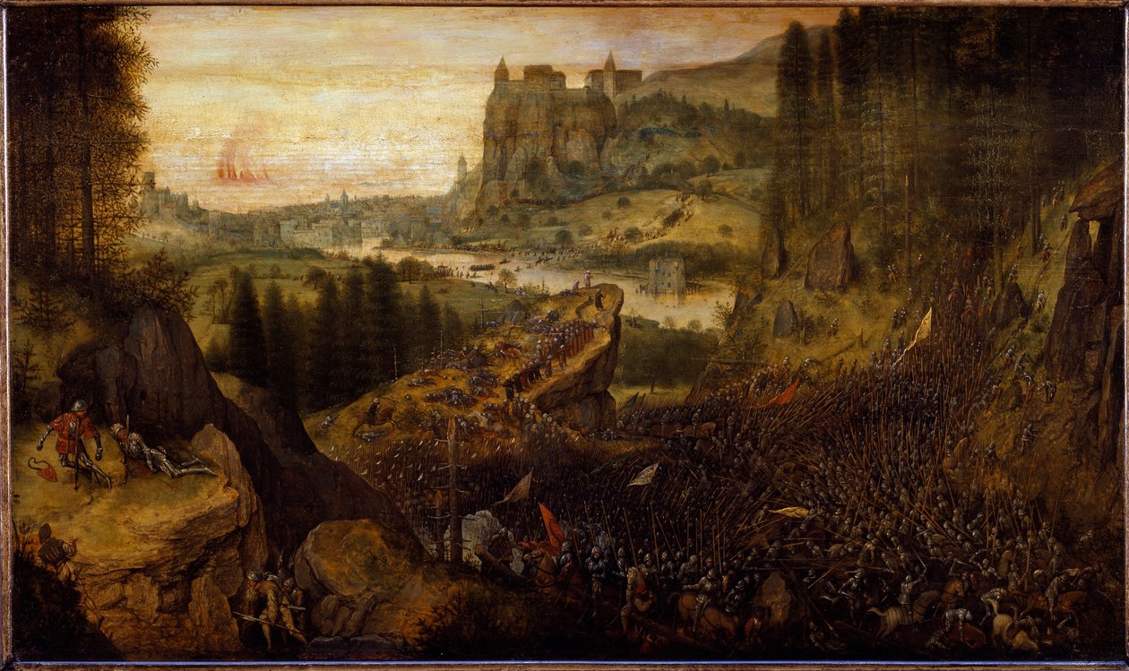 Bataille entre Philistins et Israélites : Saül et son écuyer se jettent sur leur épée - Pieter Bruegel the Elder