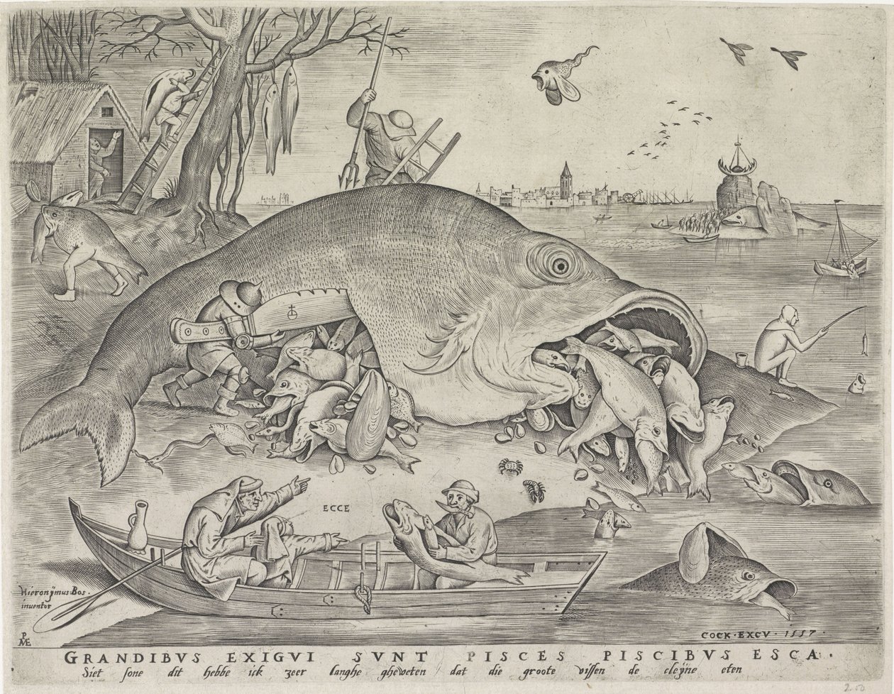 Les gros poissons mangent les petits poissons, gravé par Pieter van der Heyden (1557) - Pieter The Elder after Brueghel