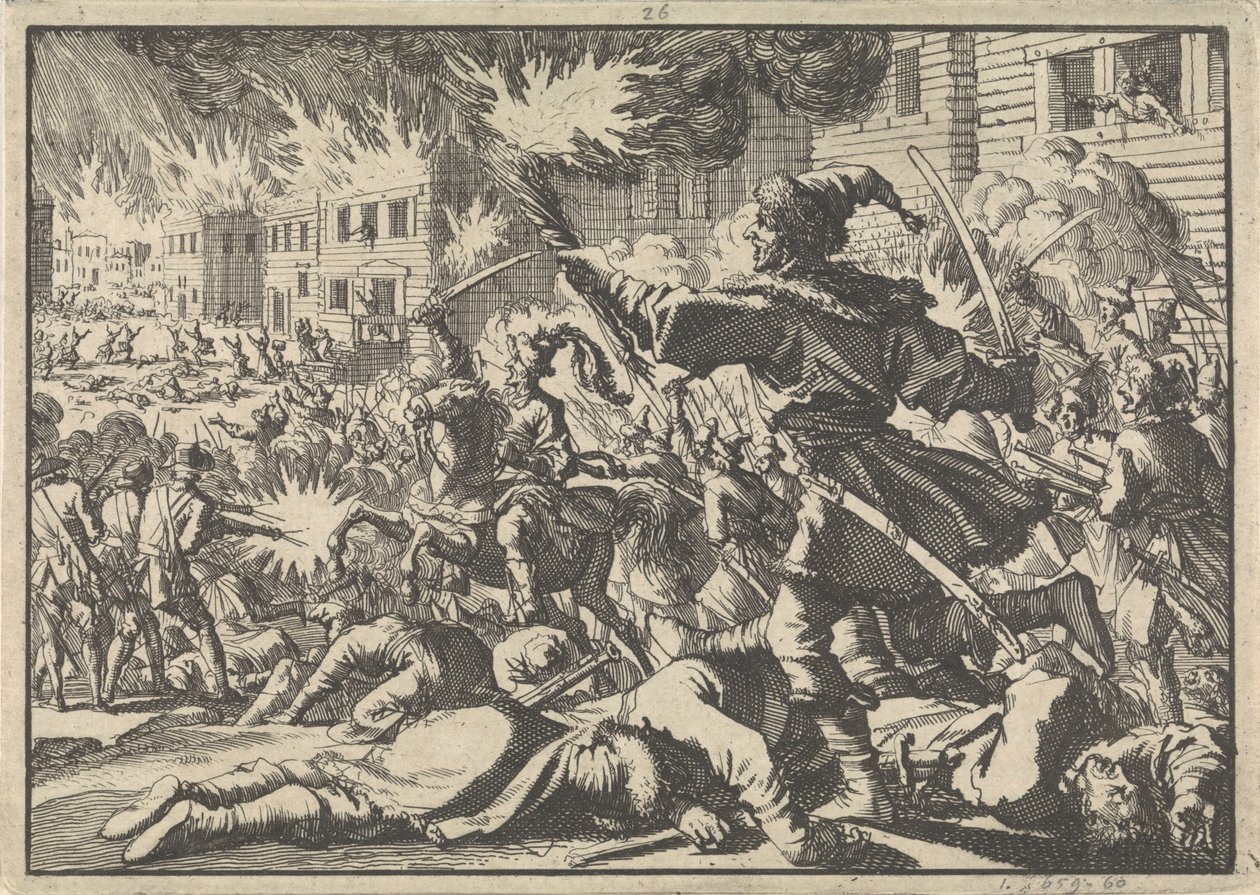 Combats dans les rues de Moscou entre Russes et Polonais en 1611, 1698 - Pieter Van der Aa