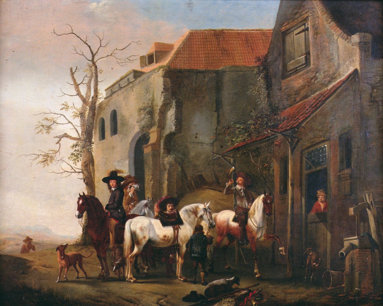 Cavaliers et chevaux à la porte d