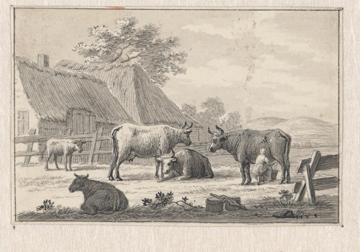 Cour de ferme avec une laitière - Pieter de Goeje