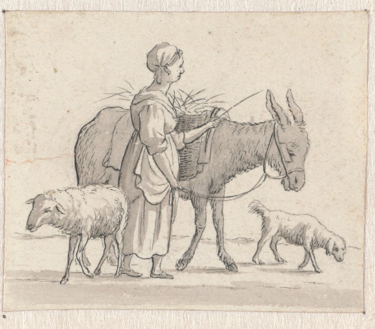 Femme avec un âne, un mouton et un chien - Pieter de Goeje