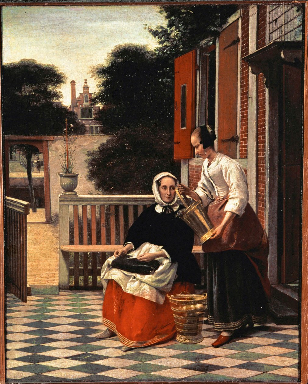 Une dame et sa servante (peinture sur toile) - Pieter de Hooch