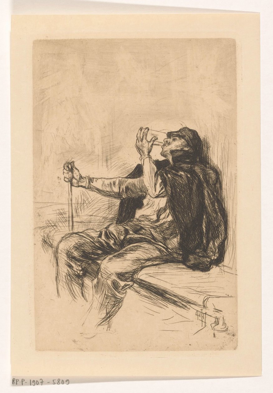 Homme buvant avec un bâton de marche - Pieter de Josselin