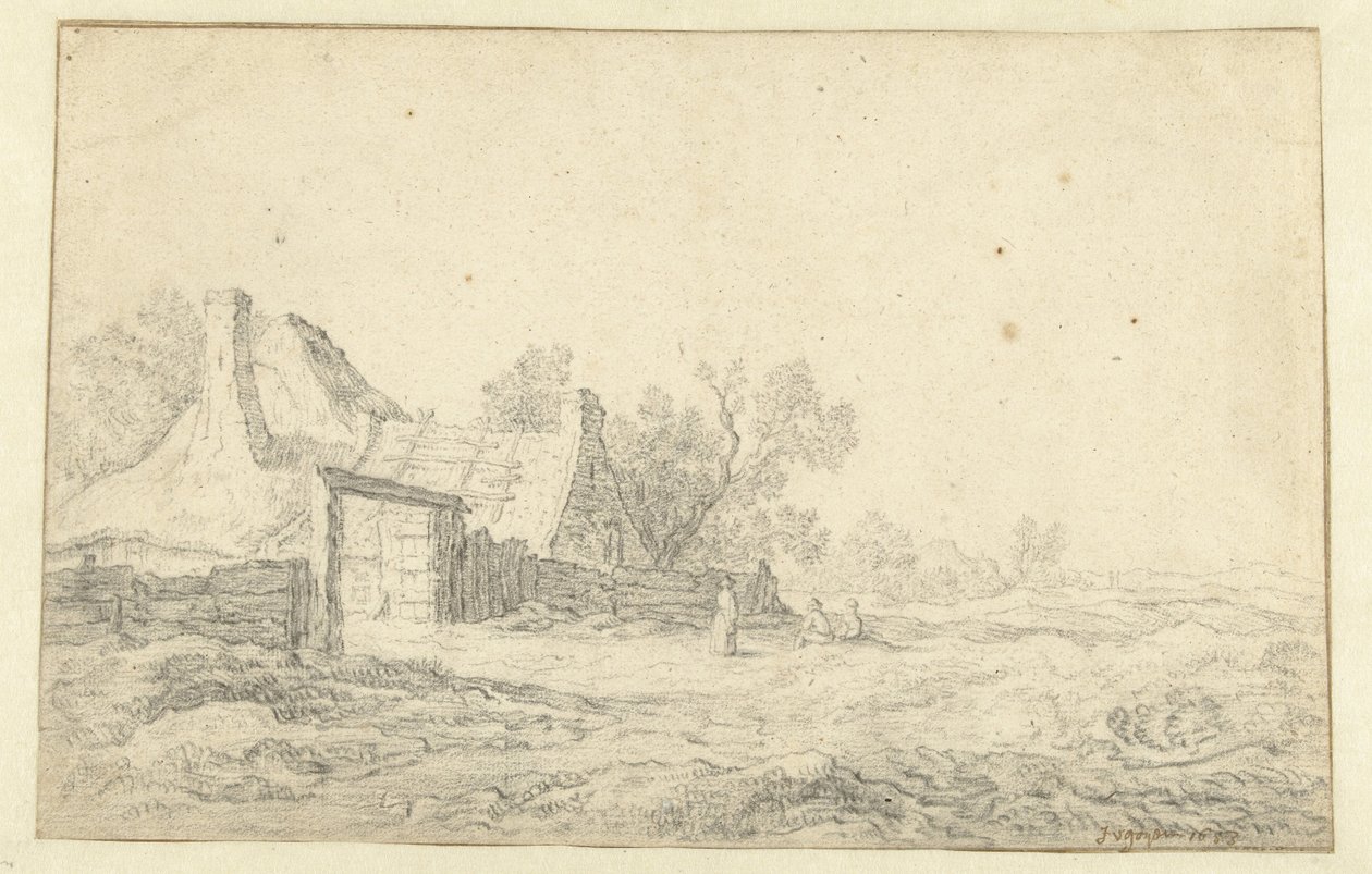 Paysage de dunes avec trois figures devant une ferme - Pieter de Neyn