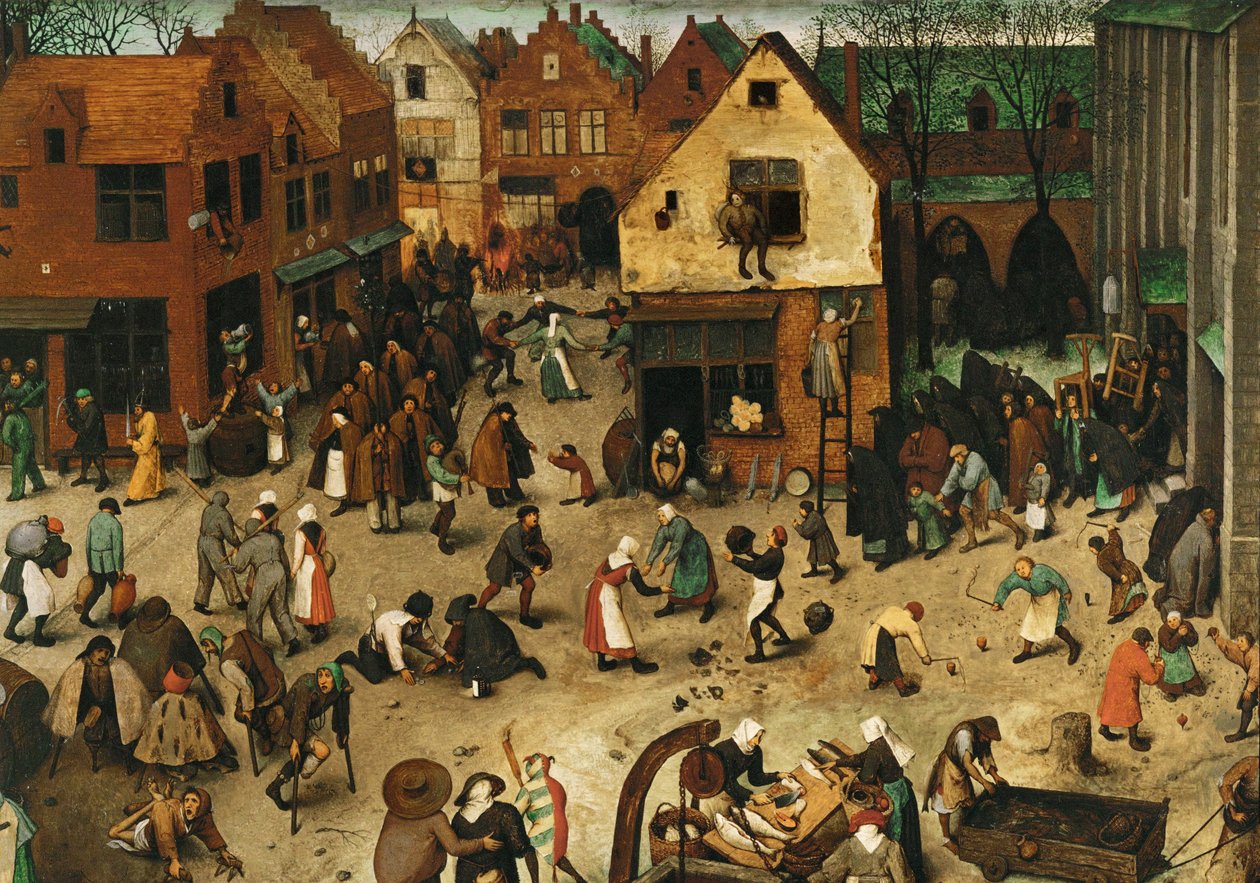 Combat entre le carnaval et le carême ... (huile sur bois de chêne) - Pieter the Elder Bruegel