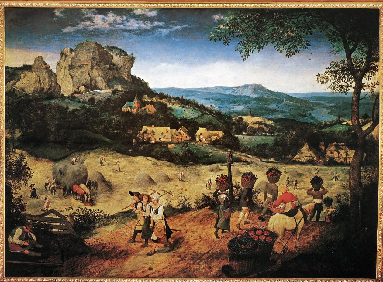 La récolte de foin de la série de six tableaux Les saisons (huile sur bois de chêne) - Pieter the Elder Bruegel