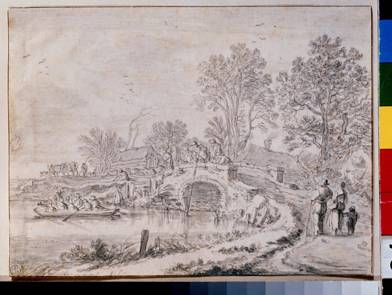 "Mai : paysage avec un pont" (Pont sur un canal (mois de mai)) - Pieter the Elder Molyn