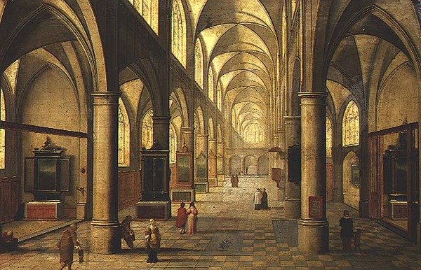 Intérieur de la cathédrale avec des figures - Pieter the Elder Neeffs
