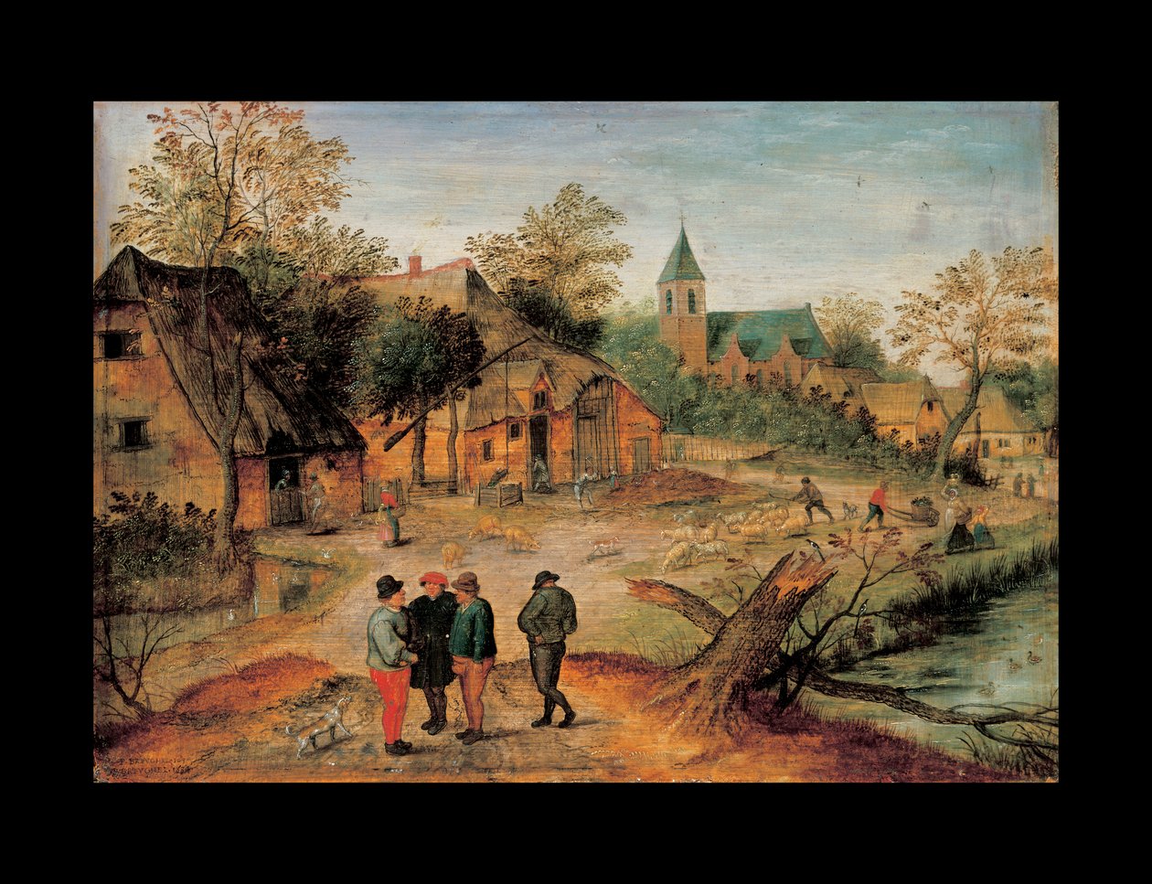 Paysage de village avec des fermiers conversant au premier plan, 1634 - Pieter Brueghel the Younger