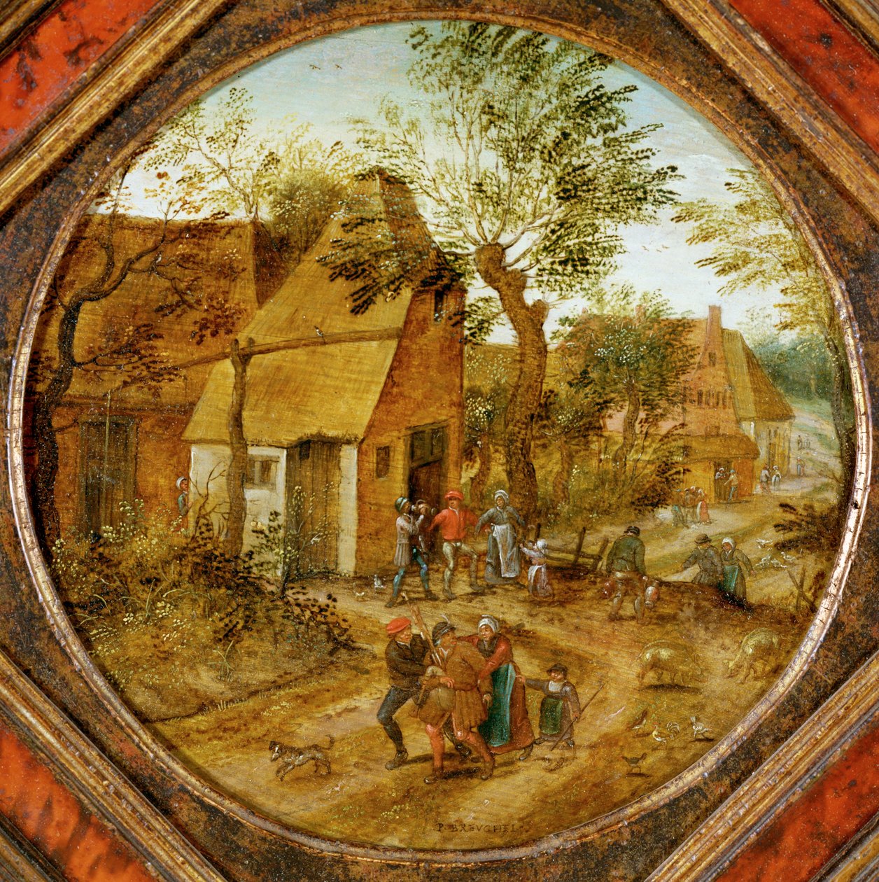Rue du village avec des agriculteurs (peinture sur bois) - Pieter the Younger Brueghel