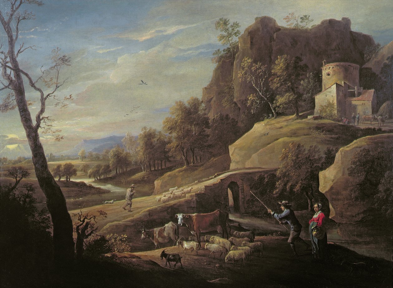 Paysage avec des fermiers s