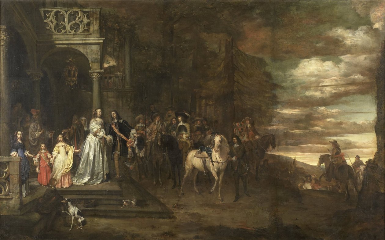 Le départ du capitaine Hendrik de Sandra (1619-1707), accompagné par sa femme et ses enfants - Pieter van Anraedt
