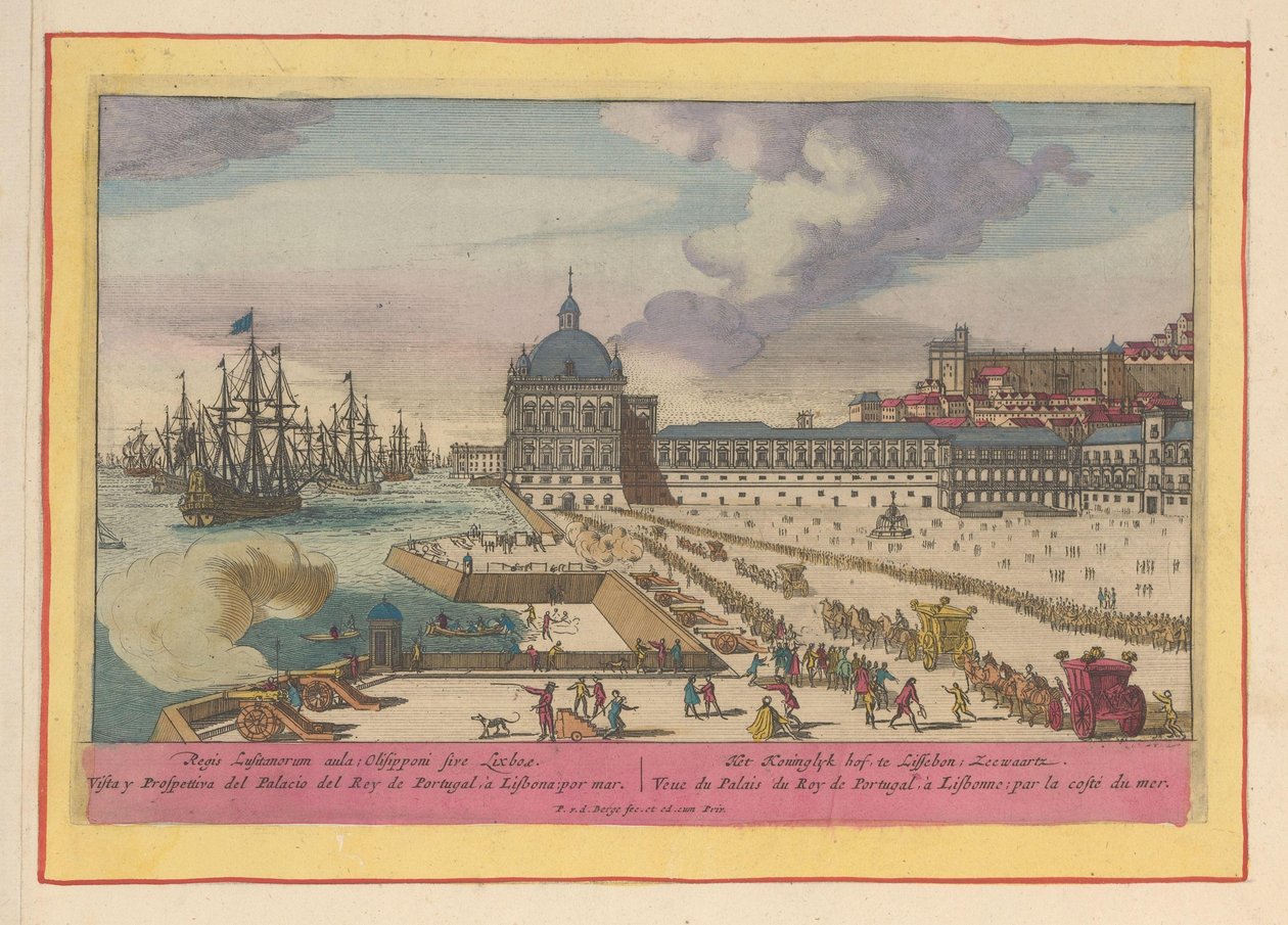 Vue du Palais Royal à Lisbonne et de la cour avec des gens - Pieter van den Berge
