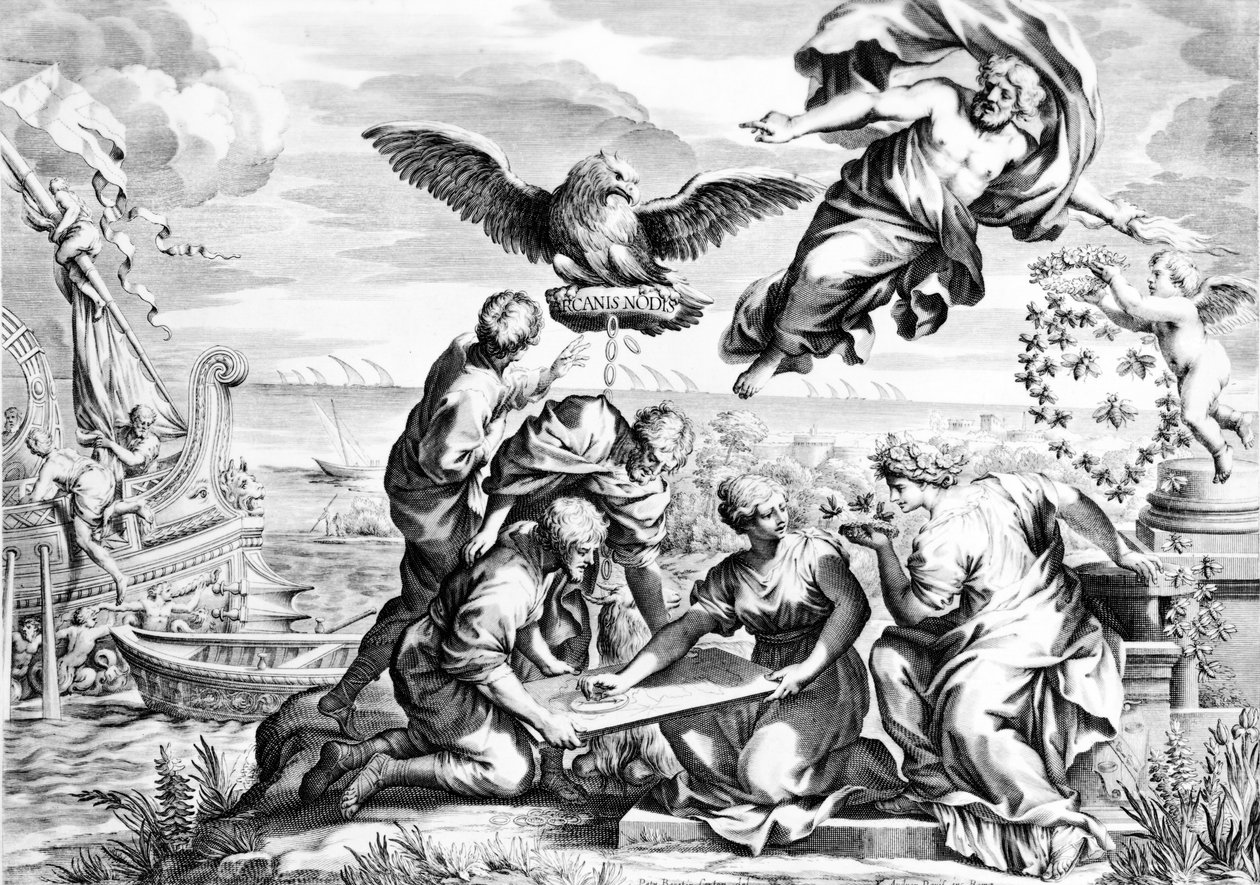 Allégorie de la famille Barberini, gravure réalisée par Karl Audran vers 1623-40 - Pietro da Cortona