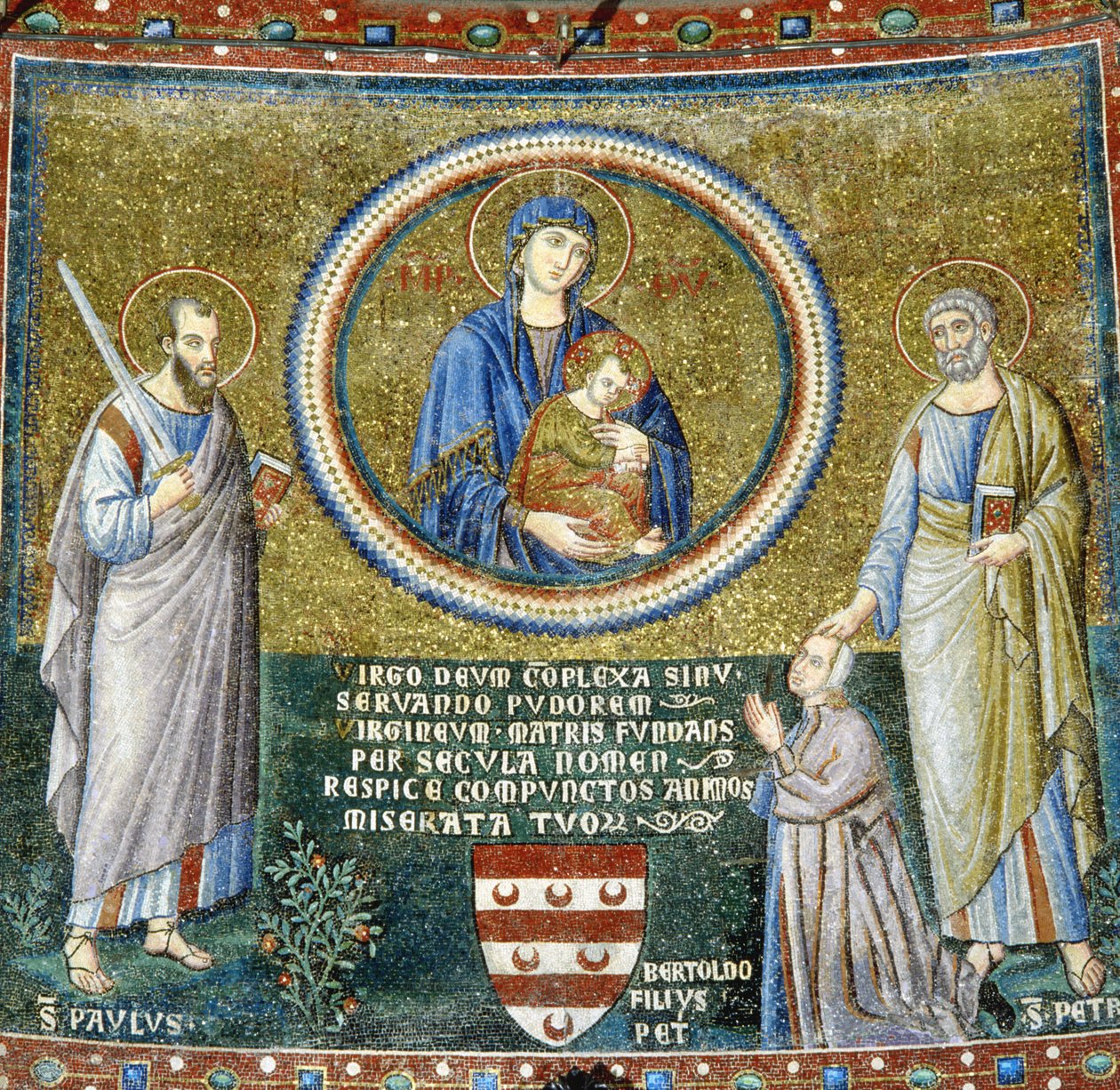 Madone et Enfant entre les saints Pierre et Paul avec le patron Stefaneschi - Pietro Cavallini