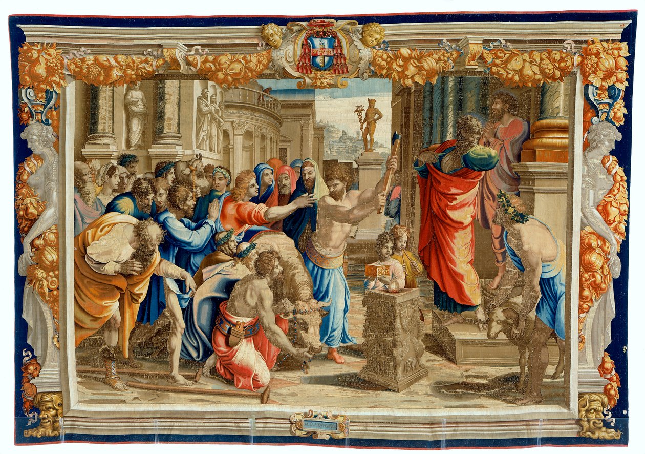 Tapisserie du XVIIe siècle représentant le sacrifice de Lystra - Pietro 1579 1669 Fevère