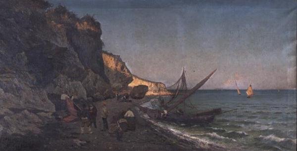 Pêcheurs dans une crique au coucher du soleil - Pietro Barucci
