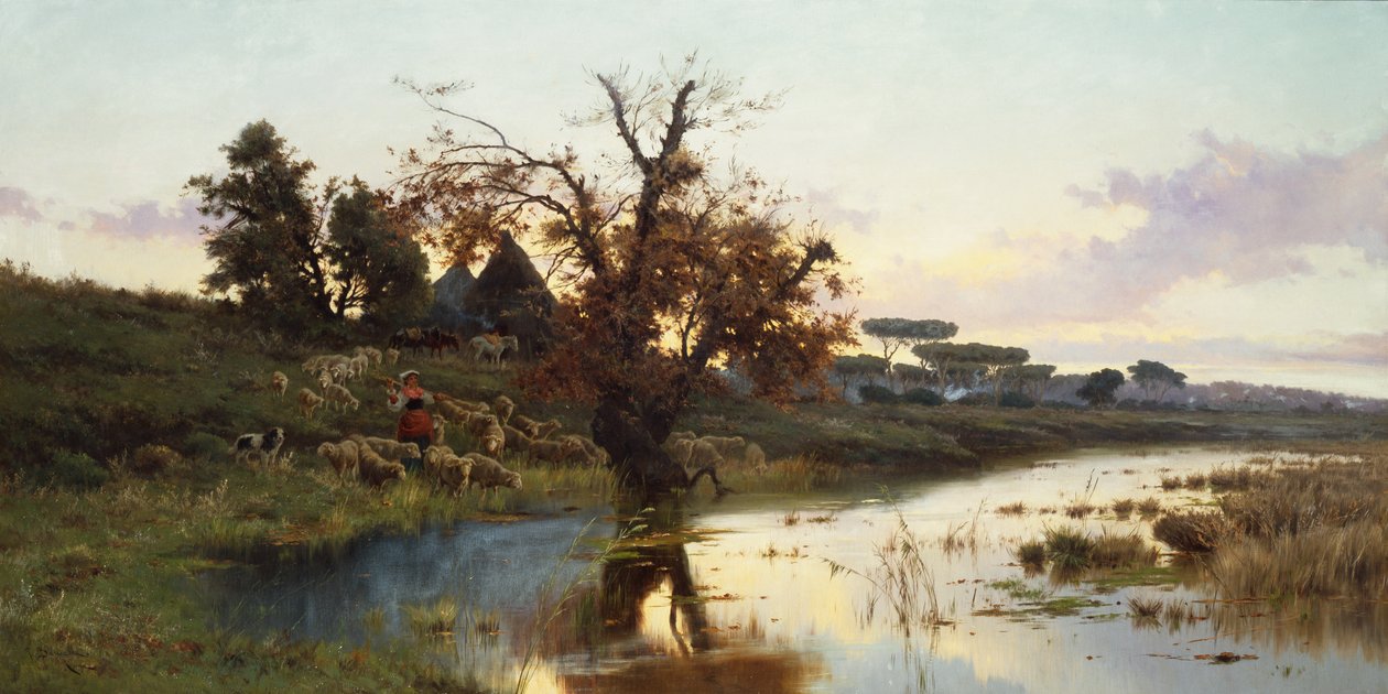 Troupeau au coucher du soleil - Pietro Barucci
