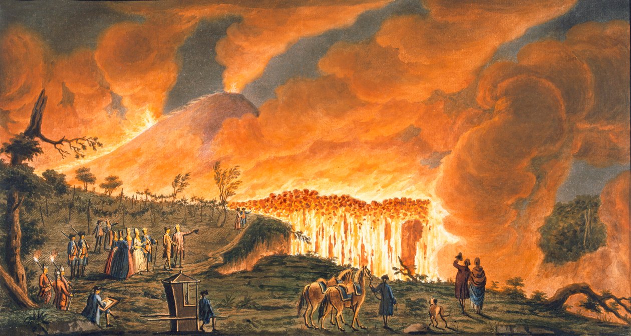 Vue de Hamilton escortant leurs majestés siciliennes le 11 mai 1771 pour observer la coulée de lave - Pietro Fabris