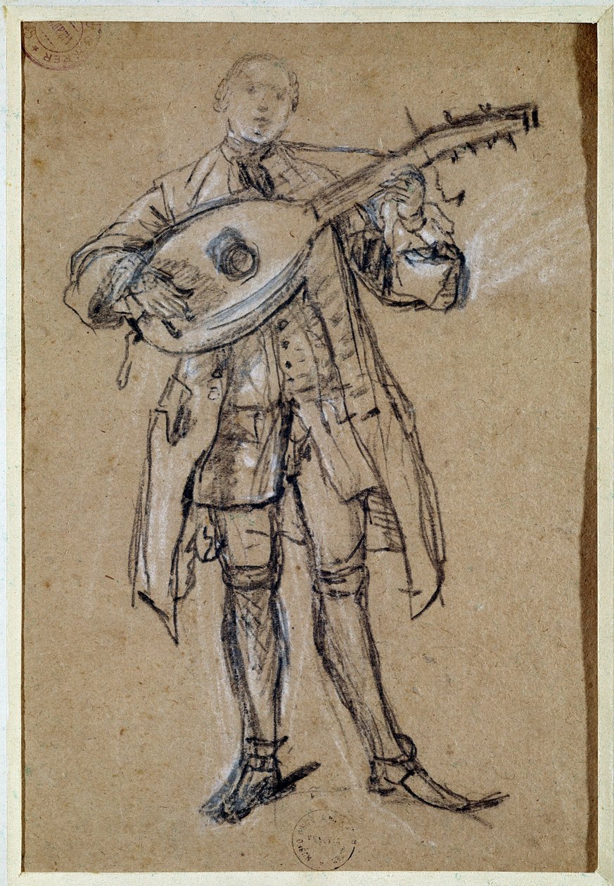 Un guitariste (joueur de guitare) Dessin de Pietro Longhi (1702-1785) Venise, Musée Correr - Pietro Longhi