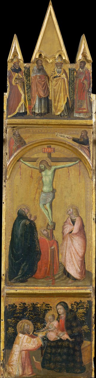 Kreuzigung, Jungfrau und Kind mit einem Diakon - Pietro Lorenzetti
