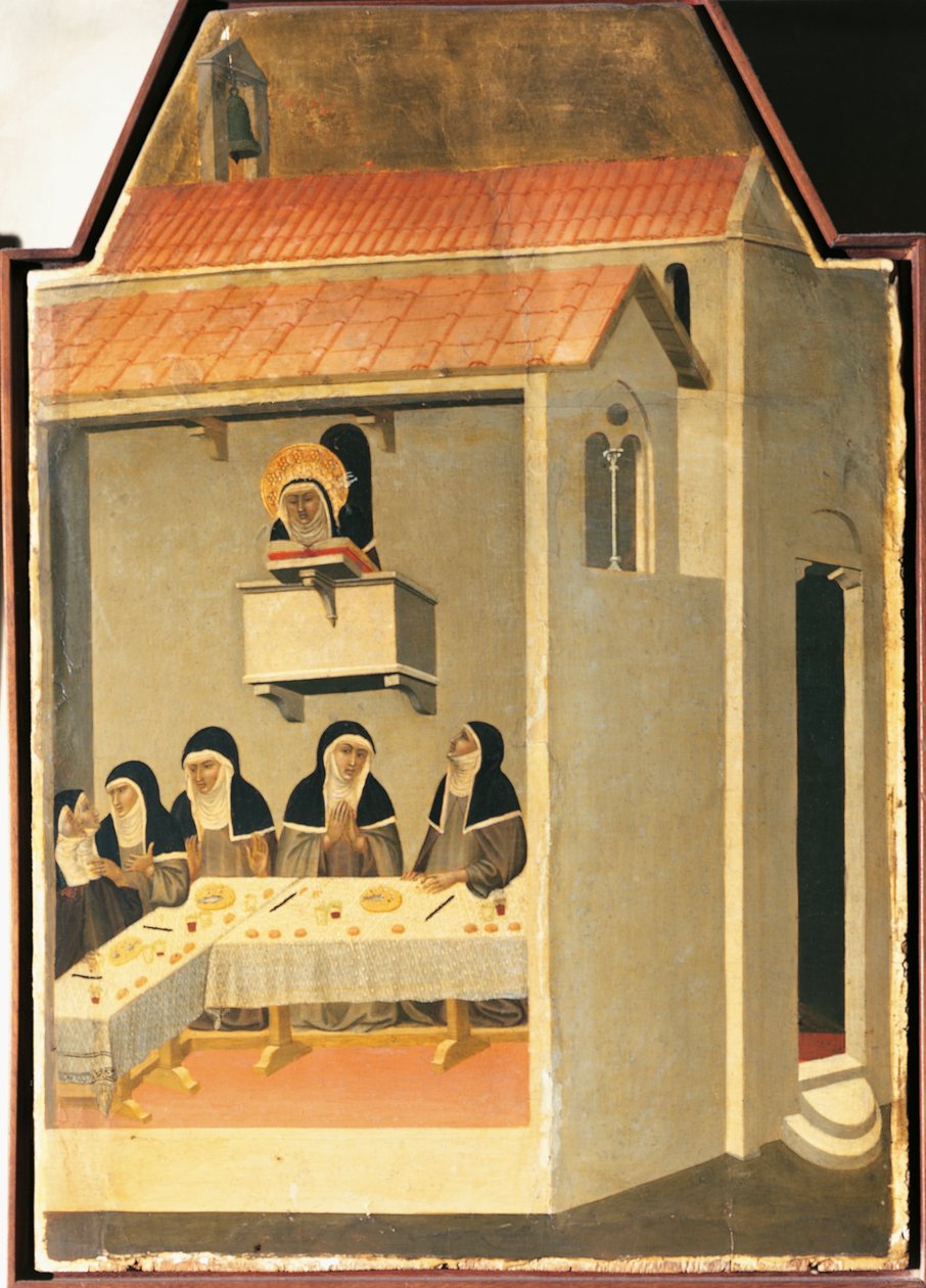 La Bienheureuse Humilité lisant miraculeusement dans le réfectoire de Santa Perpetua, carreau du retable de la Bienheureuse Humilité par Pietro Lorenzetti - Pietro Lorenzetti