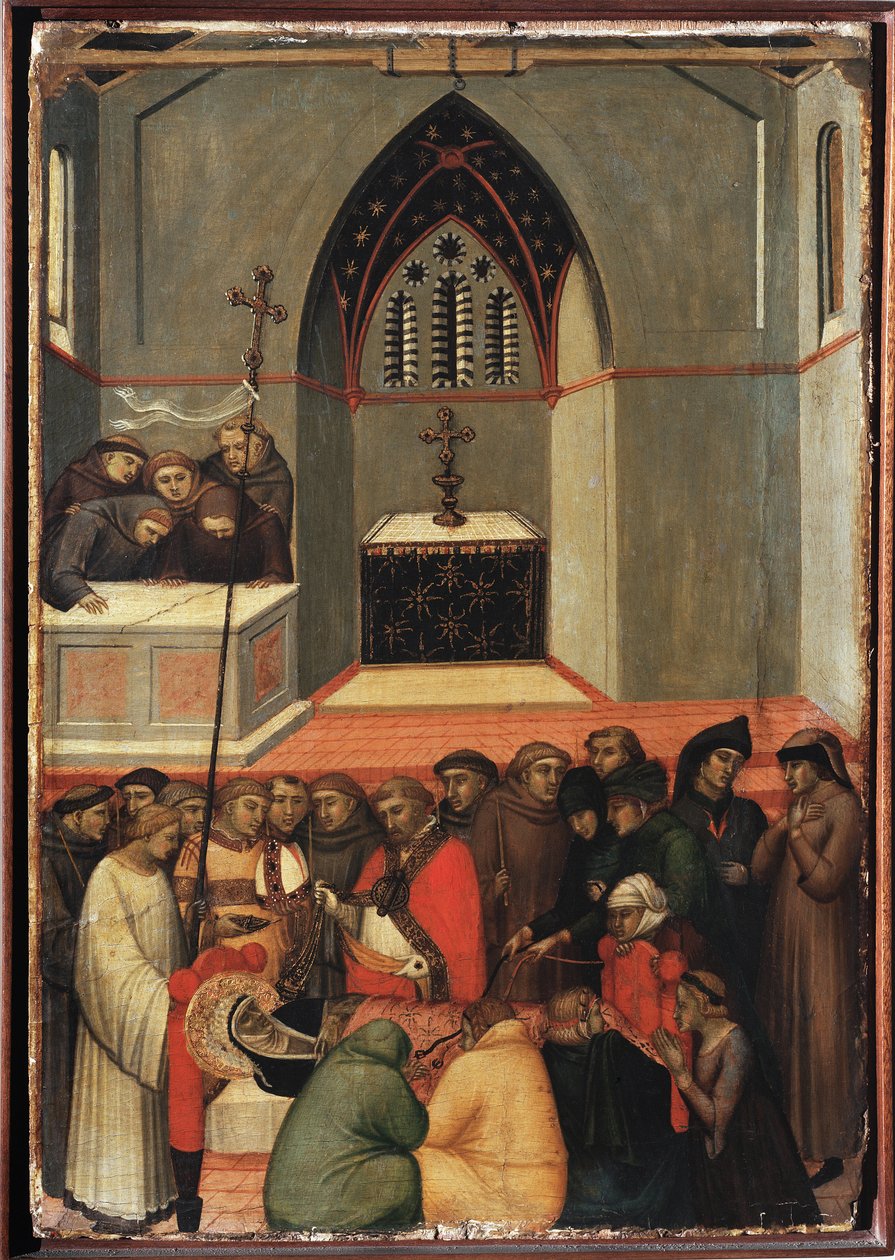 Le corps exhumé de Sainte Humilité est intact (Polyptyque de la vie de Sainte Humilité) - Détrempe sur bois XIVe siècle - Pietro Lorenzetti