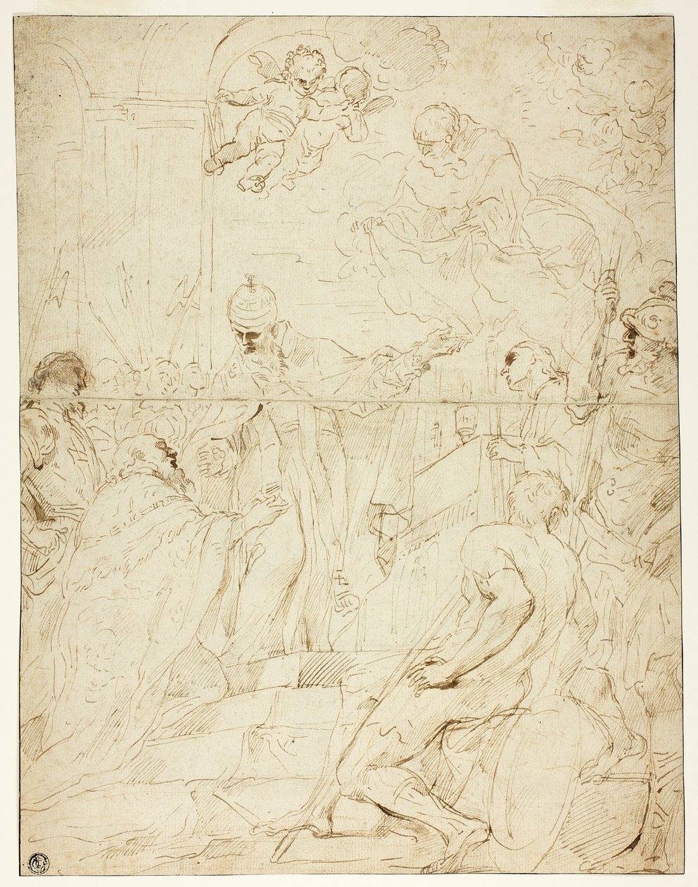 Saint apparaissant au souverain (recto); Putto volant (verso) - Pietro Novelli