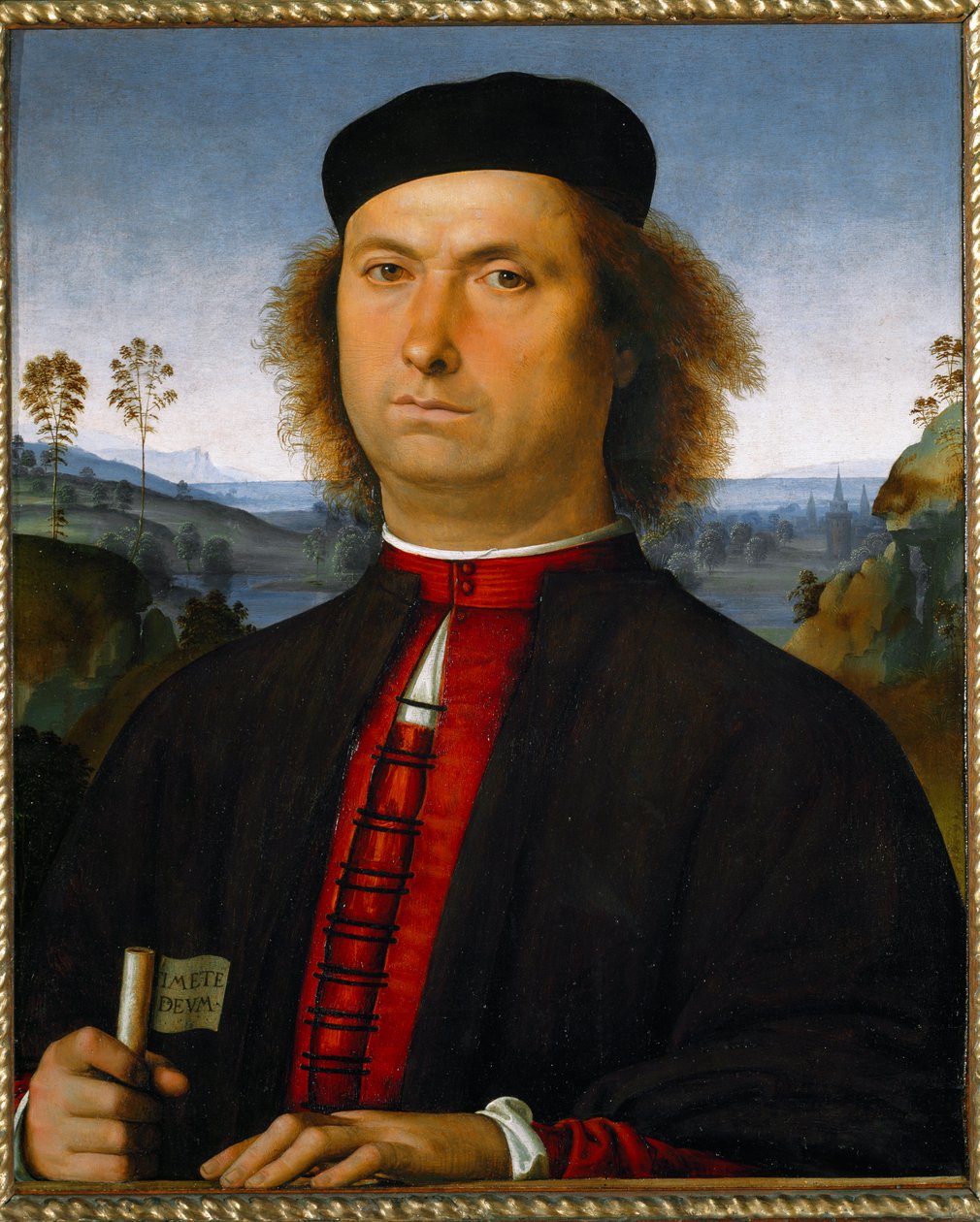 Portrait de Francesco delle Operere. Il tient un parchemin avec l